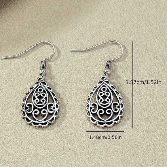 Any 4/$25! Silver Lacy Teardrop Boho Drop Earrings - Picture 2 of 4